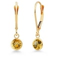 thumbnail image 1 of Gem Stone King 14K Yellow Gold Yellow Citrine Drop Dangle Earring for Women with Leverback (1.45 Cttw, Gemstone Birthstone, Round 5MM), 1 of 5