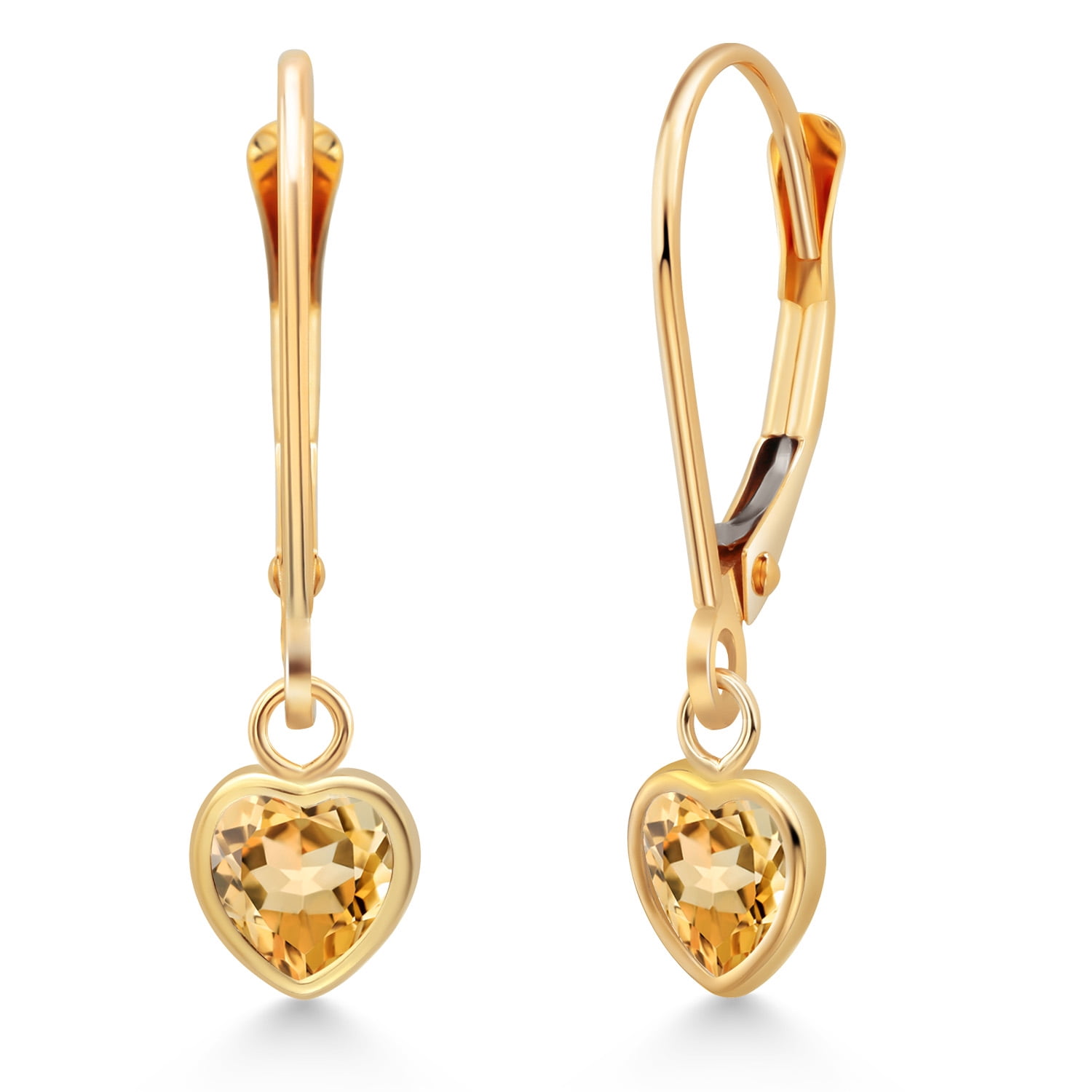 Gem Stone King 14K Yellow Gold Yellow Citrine Drop Dangle Leverback Earrings for Women (0.92 Cttw, Gemstone November Birthstone, Heart Shape 5MM)