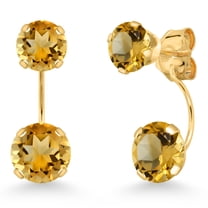 Gem Stone King 14K Yellow Gold Yellow Citrine Stud Earrings for Women | 2.49 Cttw | Gemstone November Birthstone | Round 6MM