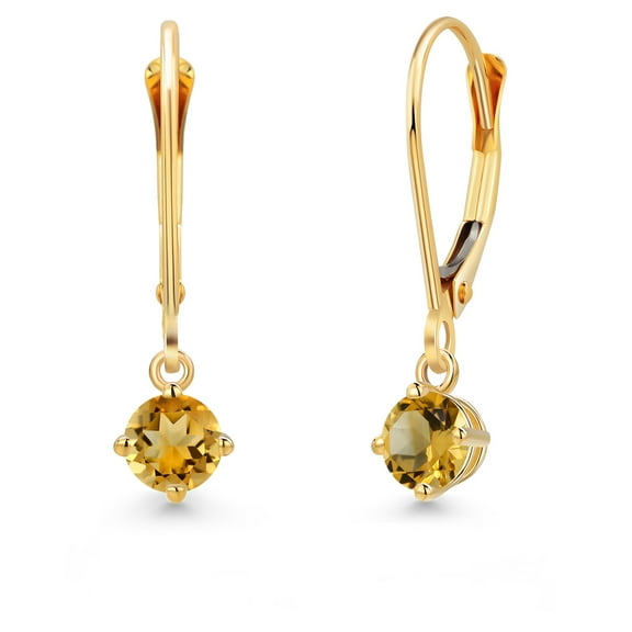 Gem Stone King 14K Yellow Gold Yellow Citrine Earrings for Women | 0.51 Cttw | Gemstone November Birthstone | Round 4MM