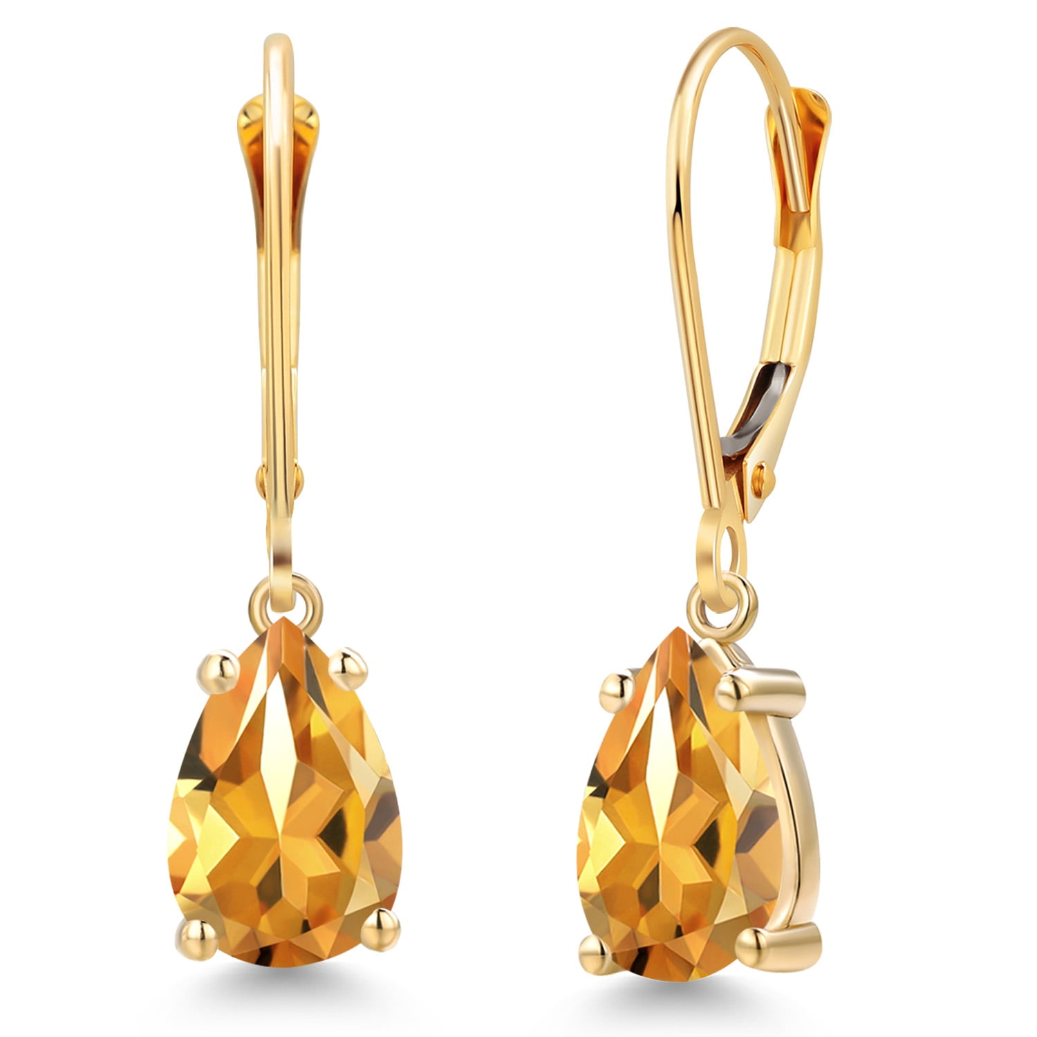 Gem Stone King 14K Yellow Gold Yellow Citrine Earrings for Women | 2.14 Cttw | Gemstone November Birthstone | Pear Shape 9X6MM