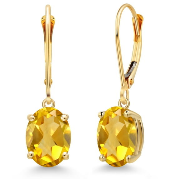 Gem Stone King 14K Yellow Gold Yellow Citrine Earrings for Women | 3.00 Cttw | Gemstone November Birthstone | Oval 9X7MM
