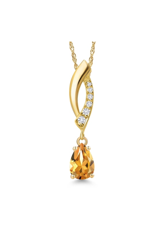 14K Yellow Gold Yellow Citrine and Lab Grown Diamond Pendant Necklace for Women | 0.36 Cttw | Gemstone November Birthstone | Pear Shape 6X4MM | With 18 inch Chain