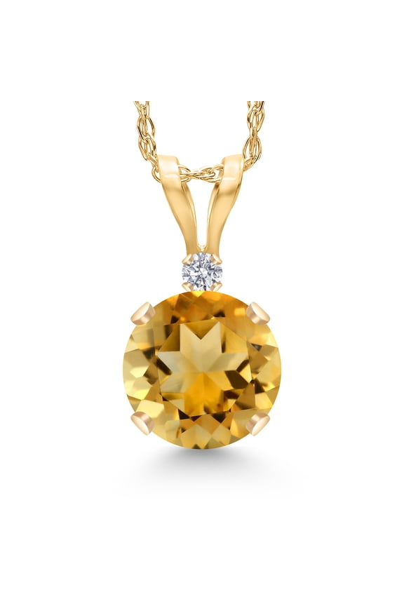 14K Yellow Gold Yellow Citrine and Lab Grown Diamond Pendant Necklace for Women | 0.82 Cttw | Gemstone November Birthstone | Round 6MM | With 18 inch Chain