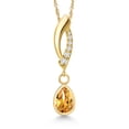 thumbnail image 1 of Gem Stone King 14K Yellow Gold Yellow Citrine and Lab Grown Diamond Pendant Necklace for Women | 0.87 Cttw | Gemstone November Birthstone | Pear Shape 7X5MM | With 18 inch Chain, 1 of 6