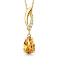 thumbnail image 1 of Gem Stone King 14K Yellow Gold Yellow Citrine and Lab Grown Diamond Pendant Necklace for Women | 1.10 Cttw | Gemstone November Birthstone | Pear Shape 9X6MM | With 18 inch Chain, 1 of 6