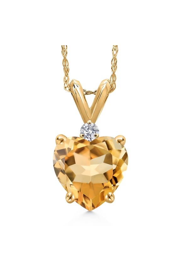 14K Yellow Gold Yellow Citrine and Lab Grown Diamond Pendant Necklace for Women | 1.44 Cttw | Gemstone November Birthstone | Heart Shape 8MM | With 18 inch Chain