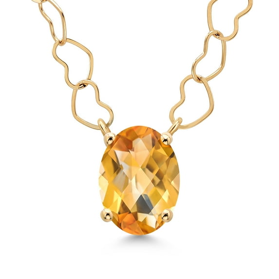 Gem Stone King 14K Yellow Gold Yellow Citrine Pendant Necklace for Women | 1.25 Cttw | Gemstone November Birthstone | Oval Checkerboard 8X6MM | With 18 inch Chain
