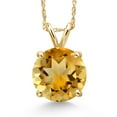 thumbnail image 1 of Gem Stone King 14K Yellow Gold Yellow Citrine Pendant Necklace for Women | 3.52 Cttw | Gemstone November Birthstone | Round 10MM | With 18 inch Chain, 1 of 6