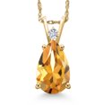 thumbnail image 1 of Gem Stone King 14K Yellow Gold Yellow Citrine and White Moissanite Pendant Necklace for Women | 2.93 Cttw | Gemstone November Birthstone | Pear Shape 12X8MM | With 18 inch Chain, 1 of 7
