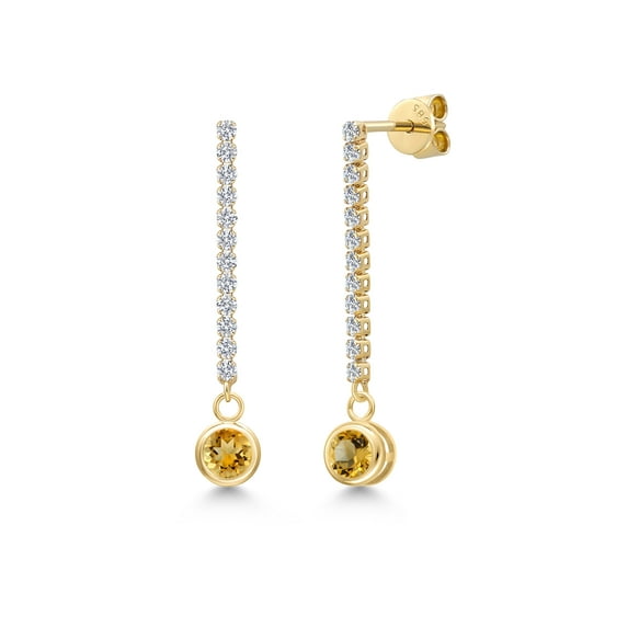 Gem Stone King 14K Yellow Gold Yellow Citrine and Lab Grown Diamond Earrings for Women | 1.26 Cttw | Gemstone November Birthstone | Round 5MM