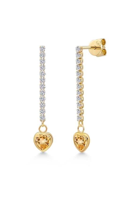 14K Yellow Gold Yellow Citrine and Lab Grown Diamond Earrings for Women | 1.28 Cttw | Gemstone November Birthstone | Heart Shape 5MM