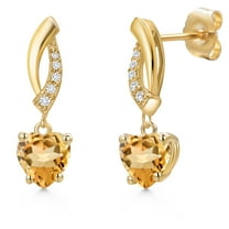 Gem Stone King 14K Yellow Gold Yellow Citrine and Lab Grown Diamond Earrings for Women | 1.35 Cttw | Gemstone November Birthstone | Heart Shape 6MM