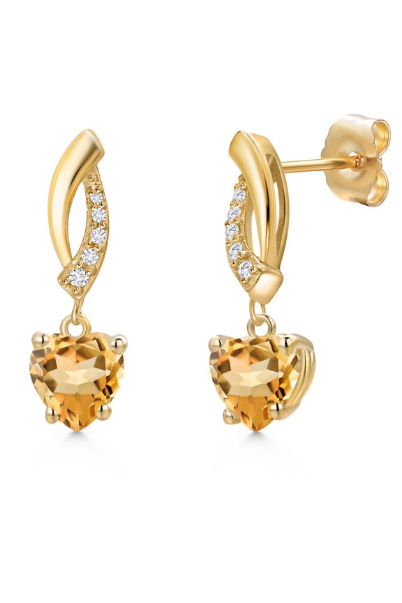 14K Yellow Gold Yellow Citrine and Lab Grown Diamond Earrings for Women | 1.35 Cttw | Gemstone November Birthstone | Heart Shape 6MM