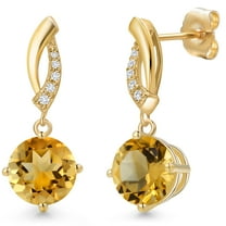 Gem Stone King 14K Yellow Gold Yellow Citrine and Lab Grown Diamond Earrings for Women | 3.05 Cttw | Gemstone November Birthstone | Round 8MM