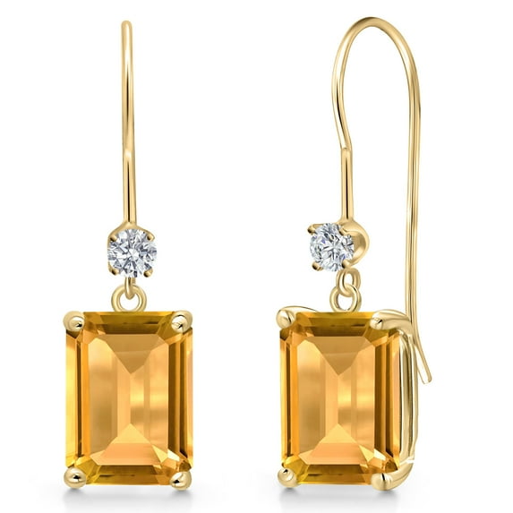 Gem Stone King 14K Yellow Gold Yellow Citrine and Lab Grown Diamond Earrings for Women | 4.78 Cttw | Gemstone November Birthstone | Octagon 9X7MM
