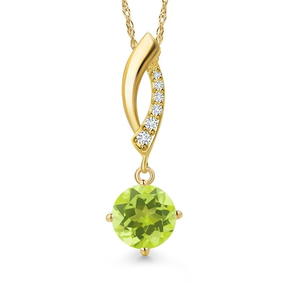 Gem Stone King 14K Yellow Gold Yellow Lemon Quartz and Lab Grown Diamond Pendant Necklace for Women | 1.23 Cttw | Gemstone Birthstone | Round 7MM | With 18 inch Chain