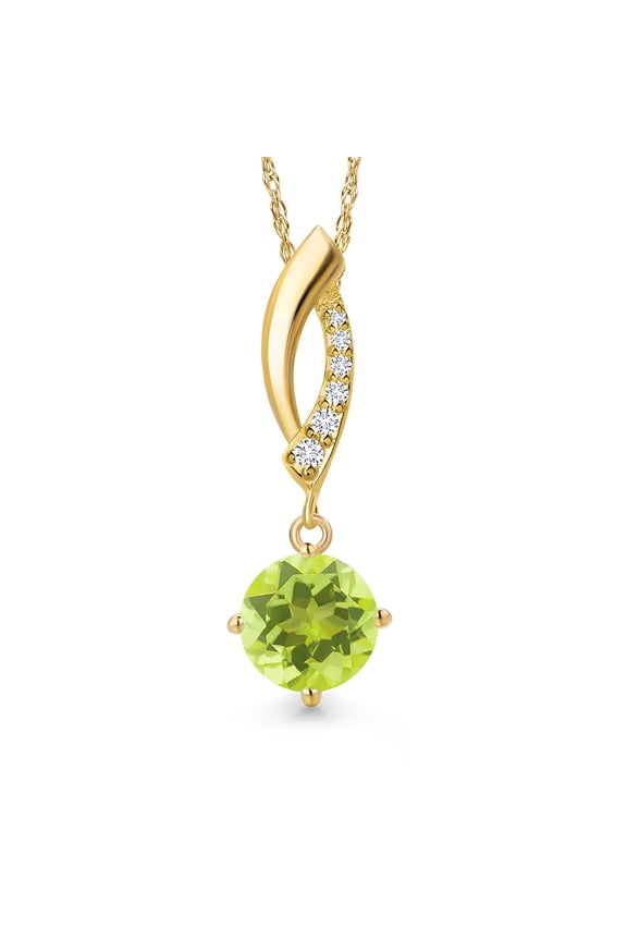 14K Yellow Gold Yellow Lemon Quartz and Lab Grown Diamond Pendant Necklace for Women | 1.23 Cttw | Gemstone Birthstone | Round 7MM | With 18 inch Chain