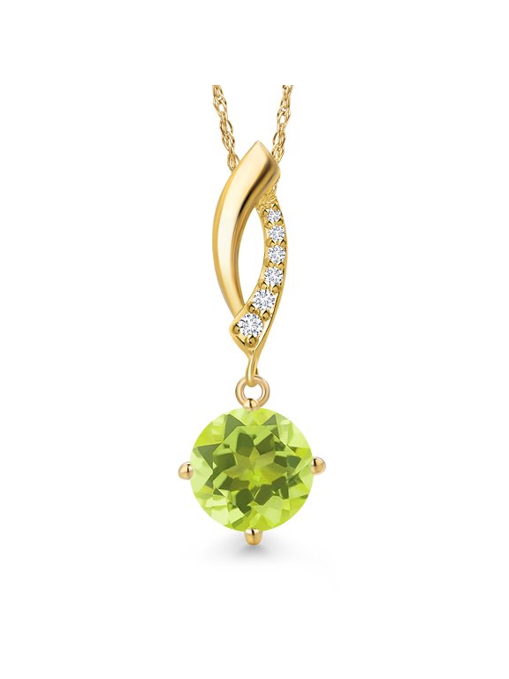 14K Yellow Gold Yellow Lemon Quartz and Lab Grown Diamond Pendant Necklace for Women | 1.88 Cttw | Gemstone Birthstone | Round 8MM | With 18 inch Chain