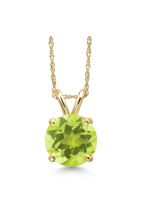 14K Yellow Gold Yellow Lemon Quartz Pendant Necklace for Women | 1.85 Cttw | Gemstone Birthstone | Round 8MM | With 18 inch Chain