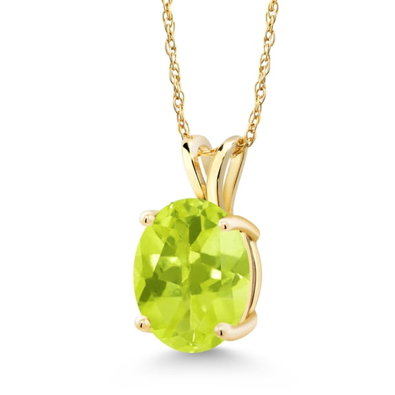 Gem Stone King 14K Yellow Gold Yellow Lemon Quartz Solitaire Pendant Necklace for Women | 2.00 Cttw | Gemstone Birthstone | Oval 10X8MM | with 18 inch Silver Chain