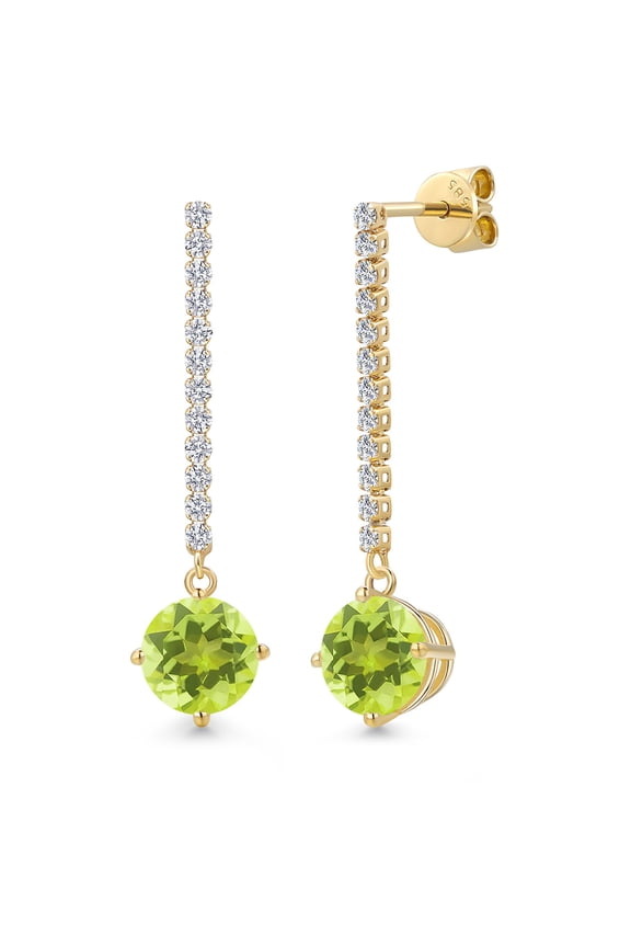 14K Yellow Gold Yellow Lemon Quartz and Lab Grown Diamond Dangle Earrings for Women | 4.06 Cttw | Gemstone Birthstone | Round 8MM