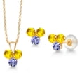 thumbnail image 1 of Gem Stone King 14K Yellow Gold Yellow Sapphire and Blue Tanzanite 3 Stone Pendant and Earrings Jewelry Set for Women (1.25 Cttw, Round 3MM, with 18 inch Chain), 1 of 3