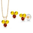 thumbnail image 1 of Gem Stone King 14K Yellow Gold Yellow Sapphire and Red Garnet 3 Stone Pendant and Earrings Jewelry Set for Women (1.25 Cttw, Round 3MM, with 18 inch Chain), 1 of 3