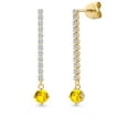 thumbnail image 1 of Gem Stone King 14K Yellow Gold Yellow Sapphire and White Lab Grown Diamond Dangle Earrings for Women | 1.08 Cttw | Gemstone September Birthstone | Round 4MM, 1 of 6