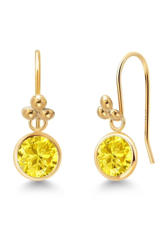 14K Yellow Gold Yellow Zirconia Dangle French Wire Earrings for Women (3.00 Cttw, Gemstone Birthstone, Round 6MM)