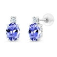 thumbnail image 1 of Gem Stone King 14k White Gold Blue Tanzanite and White Created Sapphire Earrings for Women (2.42Cttw, GemstoneDecember Birthstone, Oval 8X6MM, Round 2.5MM), 1 of 4