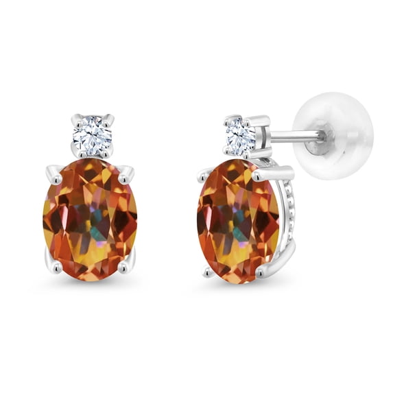 Gem Stone King 14k White Gold Ecstasy Mystic Topaz Earrings for Women (2.7Cttw, GemstoneNovember Birthstone, Oval 8X6MM, Round 2.5MM)