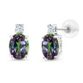 thumbnail image 1 of Gem Stone King 14k White Gold Green Mystic Topaz Earrings for Women (2.7Cttw, GemstoneNovember Birthstone, Oval 8X6MM, Round 2.5MM), 1 of 5