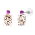 thumbnail image 1 of Gem Stone King 14k White Gold Peach Morganite and Pink Sapphire Earrings for Women (2.16Cttw, GemstoneOctober Birthstone, Oval 8X6MM, Round 2.5MM), 1 of 5