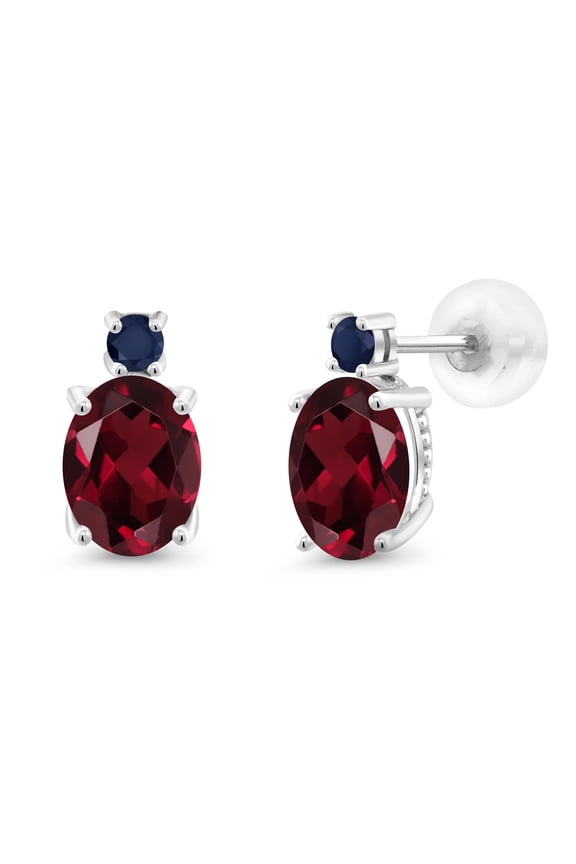 14k White Gold Red Rhodolite Garnet and Blue Sapphire Earrings for Women (2.9Cttw, GemstoneJanuary Birthstone, Oval 8X6MM, Round 2.5MM)