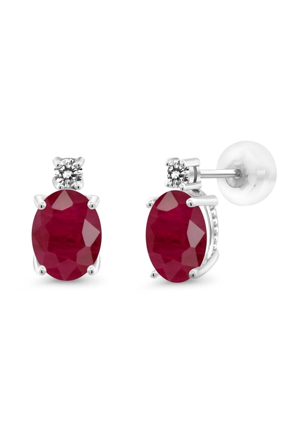 14k White Gold Red Ruby and White Diamond Earrings for Women (3.33Cttw, GemstoneJuly Birthstone, Oval 8X6MM, Round 2.5MM)