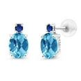 thumbnail image 1 of Gem Stone King 14k White Gold Swiss Blue Topaz and Blue Created Sapphire Earrings for Women (2.76Cttw, GemstoneNovember Birthstone, Oval Checkerboard 8X6MM, Round 2.5MM), 1 of 5
