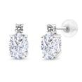 thumbnail image 1 of Gem Stone King 14k White Gold White Moissanite and White Diamond Earrings for Women (3.13Cttw, Gemstone, Oval 8X6MM, Round 2.5MM), 1 of 4