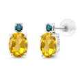 thumbnail image 1 of Gem Stone King 14k White Gold Yellow Citrine and Blue Diamond Earrings for Women (2.73Cttw, GemstoneNovember Birthstone, Oval 8X6MM, Round 2.5MM), 1 of 5