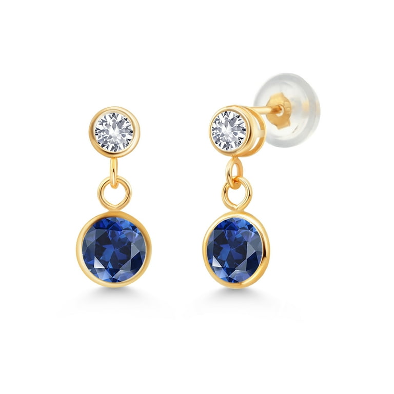 Gem Stone King 14k Yellow Gold Blue Created Sapphire and White