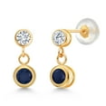 thumbnail image 1 of Gem Stone King 14k Yellow Gold Blue Sapphire and White Lab Grown Diamond Two Stone Dangle Earrings for Women (0.90 Cttw, Gemstone September Birthstone, Round 4MM, Round 3MM), 1 of 4