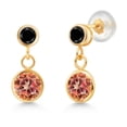 thumbnail image 1 of Gem Stone King 14k Yellow Gold Ecstasy Mystic Topaz and Black Diamond Two Stone Dangle Earrings for Women (2.20 Cttw, Gemstone November Birthstone, Round 6MM, Round 3MM), 1 of 4