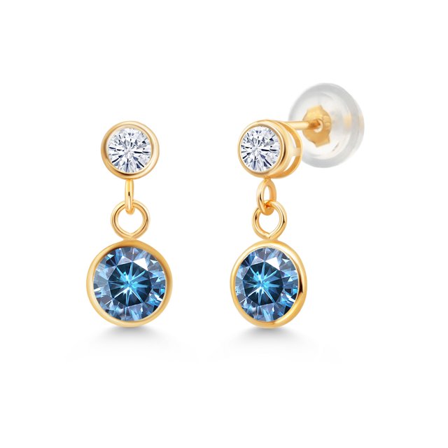 Gem Stone King 14k Yellow Gold Persian Blue Moissanite and White