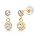 thumbnail image 1 of Gem Stone King 14k Yellow Gold Sky Blue Aquamarine and White Created Sapphire Two Stone Dangle Earrings for Women (0.76 Cttw, Gemstone March Birthstone, Round 4MM, Round 3MM), 1 of 4