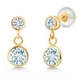 thumbnail image 1 of Gem Stone King 14k Yellow Gold Sky Blue Aquamarine and White Lab Grown Diamond Two Stone Dangle Earrings for Women (1.70 Cttw, Gemstone March Birthstone, Round 6MM, Round 3MM), 1 of 4