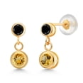 thumbnail image 1 of Gem Stone King 14k Yellow Gold Yellow Citrine and Black Diamond Two Stone Dangle Earrings for Women (0.71 Cttw, Gemstone November Birthstone, Round 4MM, Round 3MM), 1 of 4