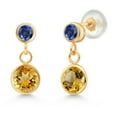 thumbnail image 1 of Gem Stone King 14k Yellow Gold Yellow Citrine and Blue Created Sapphire Two Stone Dangle Earrings for Women (1.88 Cttw, Gemstone November Birthstone, Round 6MM, Round 3MM), 1 of 4