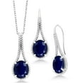 thumbnail image 1 of Gem Stone King 925 Sterling Silver Blue Sapphire Pendant and Earrings Jewelry Set for Women (11.70 Cttw, Gemstone Birthstone, Oval 12X10MM with 18 inch Silver Chain), 1 of 3