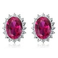 thumbnail image 1 of Gem Stone King 15.00 Cttw Blue Simulated Sapphire or Green Simulated Emerald or Red Created Ruby Halo Earrings for Women in 925 Sterling Silver | Oval 14X10MM, 1 of 6