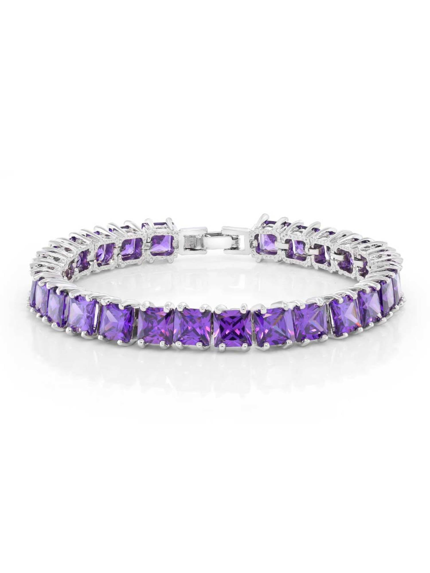 Gem Stone King 15.00 Ctw Princess Cut Purple CZ Fold Over Clasp Tennis